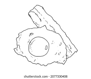 breakfast eggs with bacon. hand-drawn in sketch style fried egg and bacon, top view isolated black outline on white for food menu design template