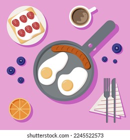 Breakfast eggs juice coffee fork knife