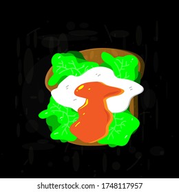 Breakfast with eggs, vegetables, bread isolated on  black background.