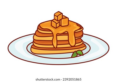 Breakfast element of set in cartoon style. This lively illustration of a breakfast scene feature delicious, golden-brown pancakes with mouthwatering details. Vector illustration.