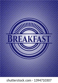 Breakfast emblem with jean texture. Vector Illustration. Detailed.