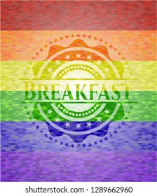 Breakfast emblem on mosaic background with the colors of the LGBT flag