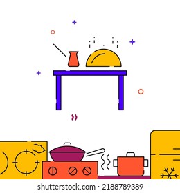 Breakfast filled line vector icon, simple illustration, related bottom border.