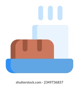 Breakfast in flat icon. Coffee cup, tea cup, bread, bun, food