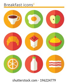 breakfast flat icons set in circles