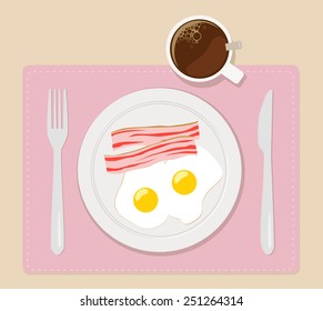 breakfast flat vector illustration eggs bacon and coffee 