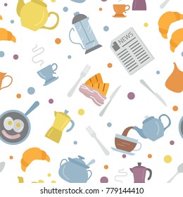 Breakfast flat vector seamless pattern. Illustration