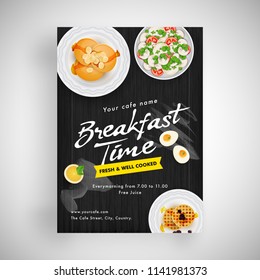 Breakfast Flyer Presentation For Restaurant With Illustration Of Delicious Cuisine.