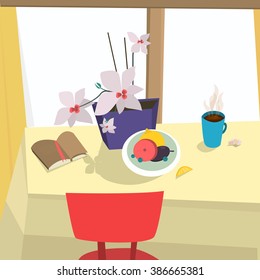 Breakfast .Fon. Postcard .vector  illustration.