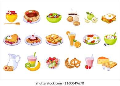 Breakfast Food Assortment Set Of Isolated Icons