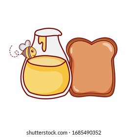 breakfast food bread and honey cartoon isolated icon vector illustration