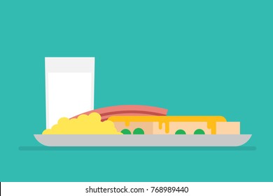 Breakfast food. Bread,Milk,Egg,Bacon,Bean. Vector illustration