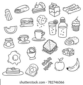 Breakfast food doodle set