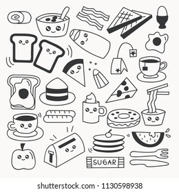 Breakfast food doodle set vector illustration