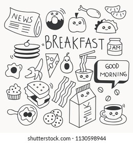 Breakfast food doodle set vector illustration