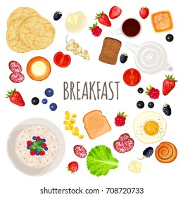 Breakfast food and drink collection isolated illustration on white