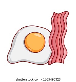 breakfast food fried egg and bacon cartoon isolated icon vector illustration