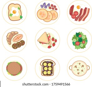 Breakfast food icon set on white background. Vector illustration