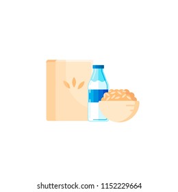 Breakfast food icons in cartoon style. Delicious healthy breakfast. Milk porridge. 