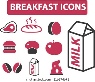 breakfast food icons set, vector
