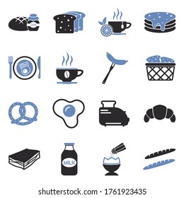 Breakfast Food Icons. Two Tone Flat Design. Vector Illustration.