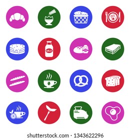 Breakfast Food Icons. White Flat Design In Circle. Vector Illustration. 