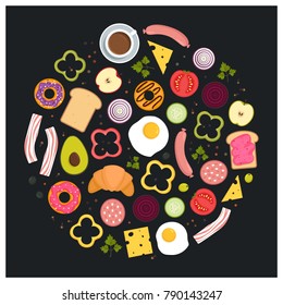 Breakfast Food illustration. Vector card