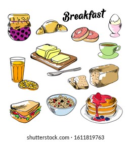 Breakfast Food Illustrations Menu Hand Drawn Stock Vector (Royalty Free ...