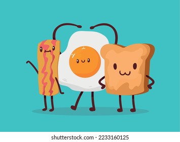 breakfast food kawaii comic characters