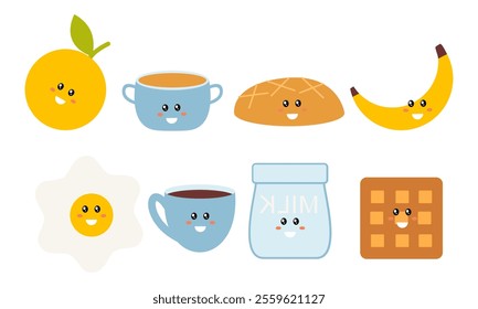 Breakfast Food Kawaii Doodle Set Vector Illustration