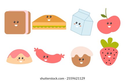 Breakfast Food Kawaii Doodle Set Vector Illustration