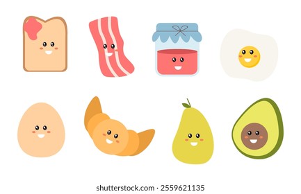 Breakfast Food Kawaii Doodle Set Vector Illustration