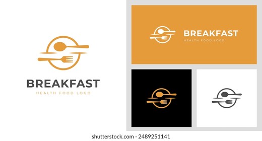 Frühstücksnahrung Logo-Icon-Design mit Gabel, Löffel, Teller Grafik-Idee für Restaurant, Cafés, Bistro Vektorgrafik Logo Vorlage