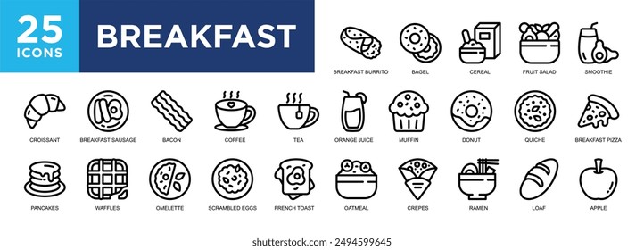 Breakfast, food, meal, morning, fresh, delicious icon set. icons collection. Simple vector illustration