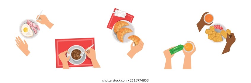 Breakfast Food and Meal Plating Above View Vector Set