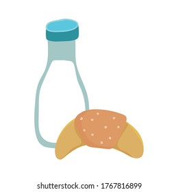 breakfast food milk bottle and croissant bakery isolated icon design vector illustration