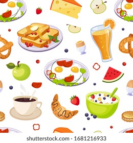 Breakfast Food Seamless Pattern, Design Element Can Be Used for Website, Cooking Book, Restaurant Menu, Wrapping Paper Vector Illustration