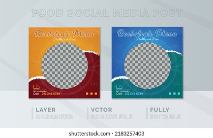 Breakfast Food social media banner design, restaurant post template, squire web banner design, food business online promotion flyer, poster ads, marketing design, Sale cover.