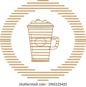 breakfast food, vector image in brown lines with circular shape and white background.