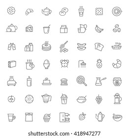 Breakfast Food Vector Outline Icons Set. Cooking