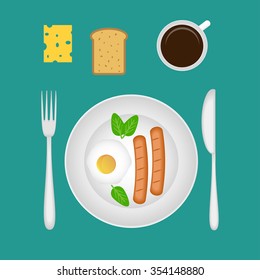 Breakfast  food vector. Breakfast table in flat style