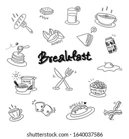 Breakfast foods hand drawn doodle style vector 