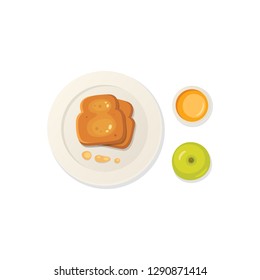 Breakfast fresh food and drinks top view. breakfast meal vector set.