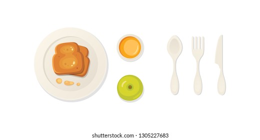 Breakfast fresh food and drinks top view. breakfast meal vector set.