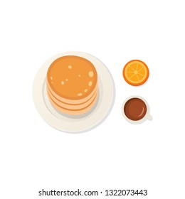 Breakfast fresh food and drinks top view. breakfast meal vector set.