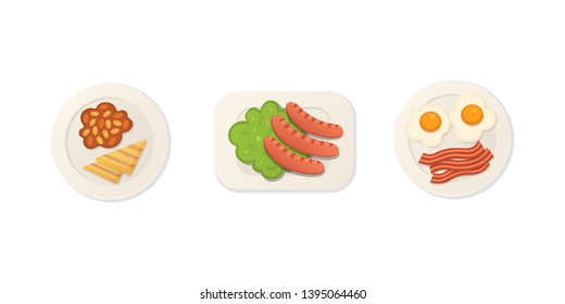 Breakfast fresh food top view. breakfast meal vector set.