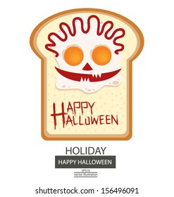 Breakfast. Fried egg. Bread. Halloween vector illustration.
