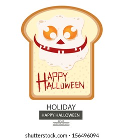 Breakfast. Fried egg. Bread. Halloween vector illustration.