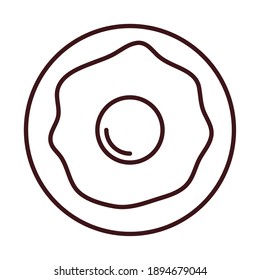 breakfast fried egg on plate line style vector illustration