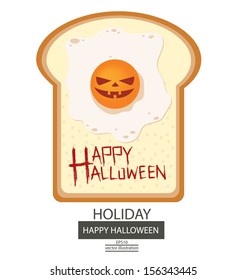 Breakfast. Fried egg. Sausage. Bread. Halloween vector illustration.